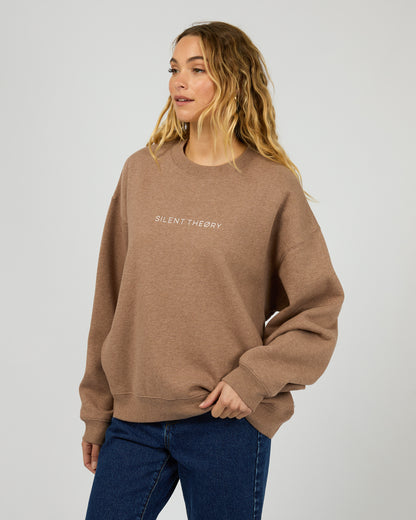 Silent Theory Logo Crew - Brown | Women's Soft Fleece Oversized Sweatshirt