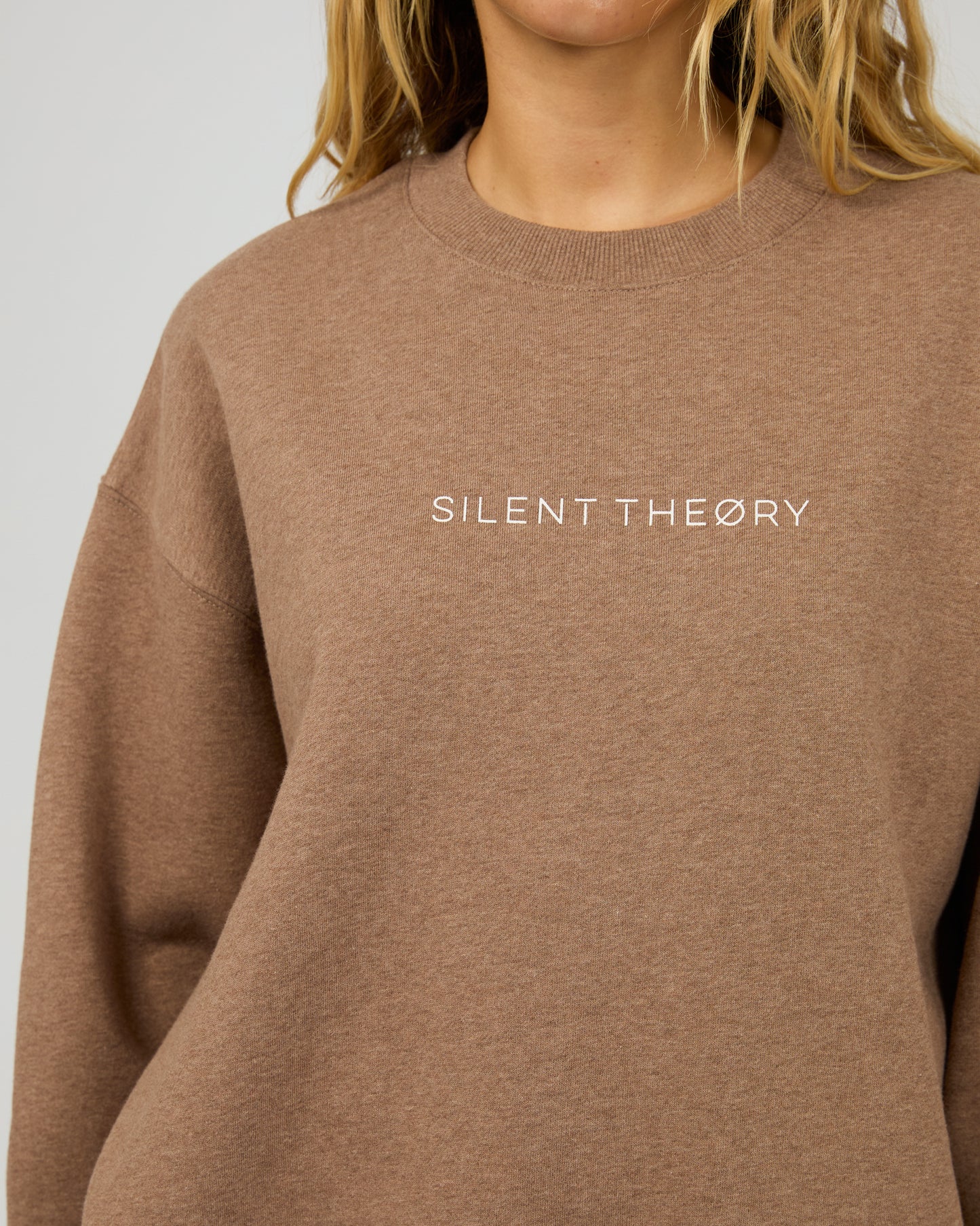 Silent Theory Logo Crew - Brown | Women's Soft Fleece Oversized Sweatshirt