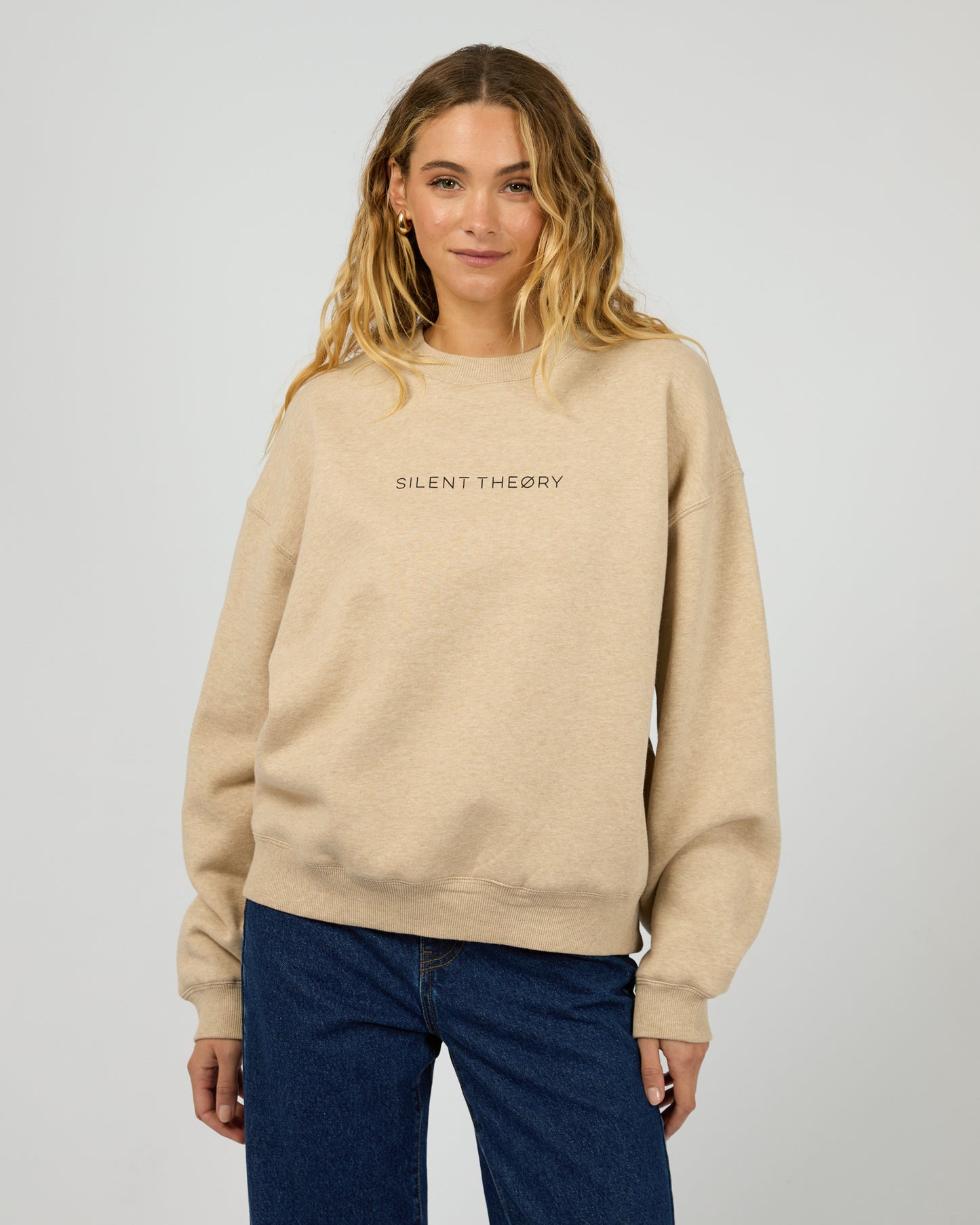 Silent Theory Logo Crew - Oat | Women's Soft Fleece Oversized Sweatshirt