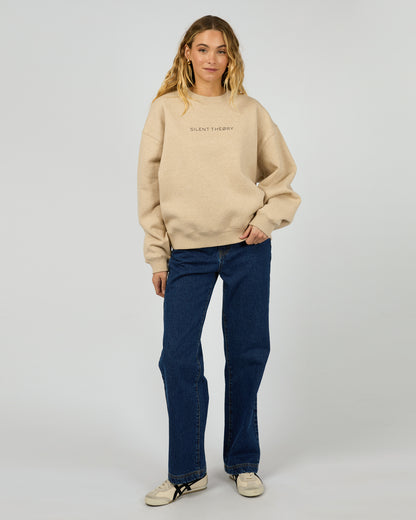 Silent Theory Logo Crew - Oat | Women's Soft Fleece Oversized Sweatshirt