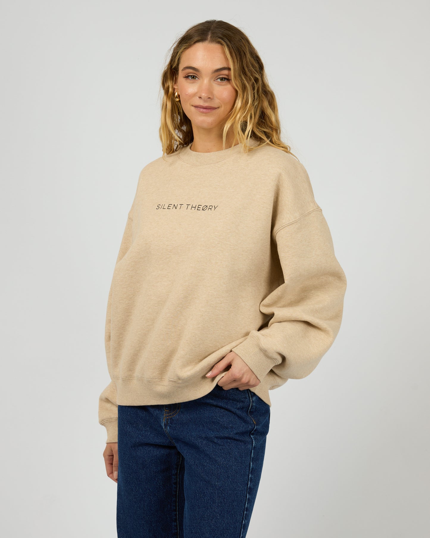 Silent Theory Logo Crew - Oat | Women's Soft Fleece Oversized Sweatshirt