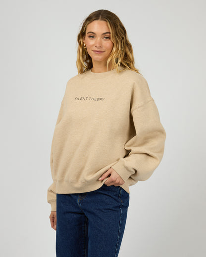 Silent Theory Logo Crew - Oat | Women's Soft Fleece Oversized Sweatshirt