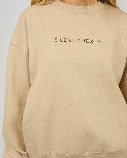 Silent Theory Logo Crew - Oat | Women's Soft Fleece Oversized Sweatshirt