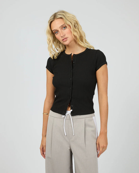 All About Eve Bailey Knit top, Black, Womens with modern relaxed style