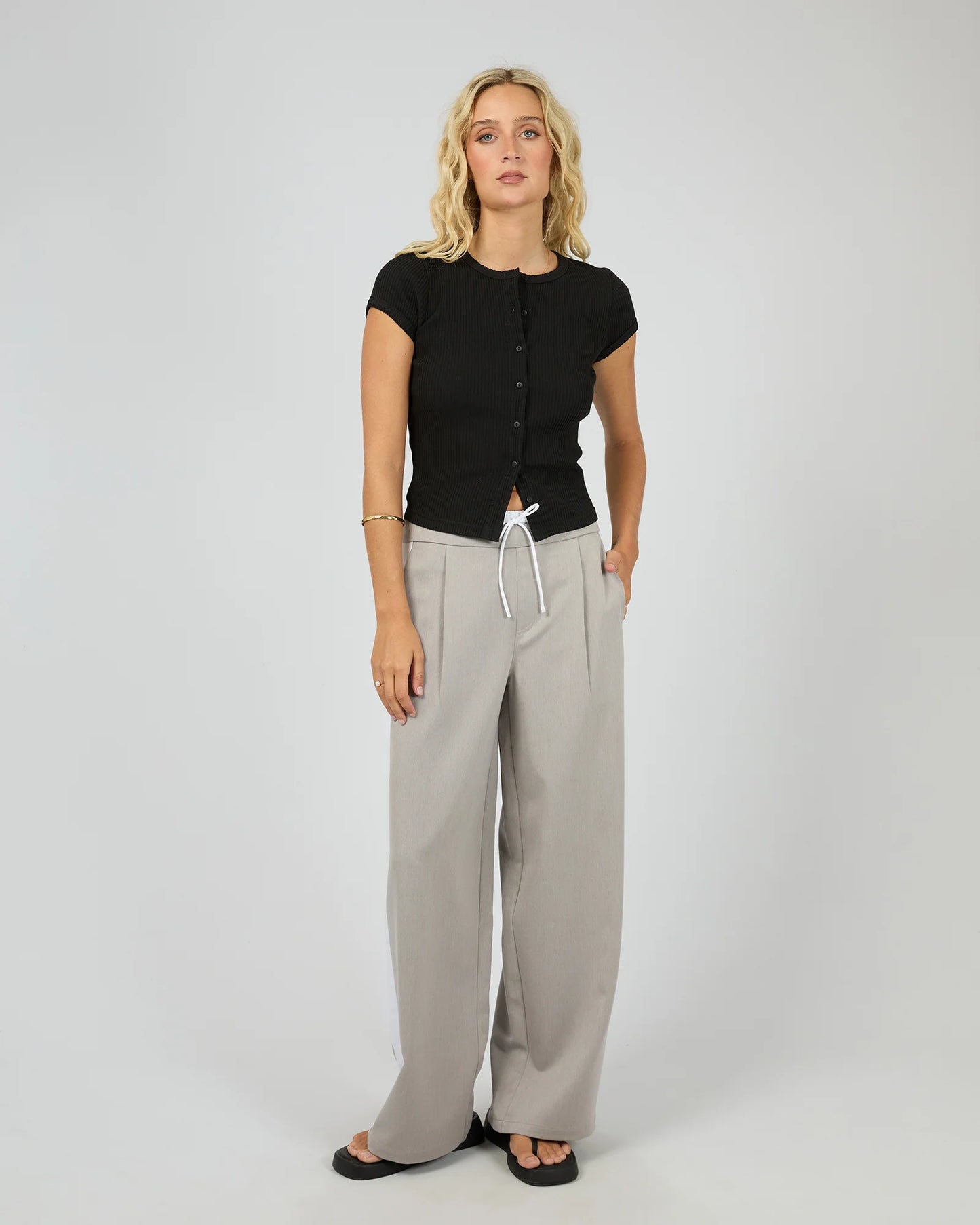 All About Eve Bailey Knit Top - Black | Women's Casual Ribbed Button Knit Tee
