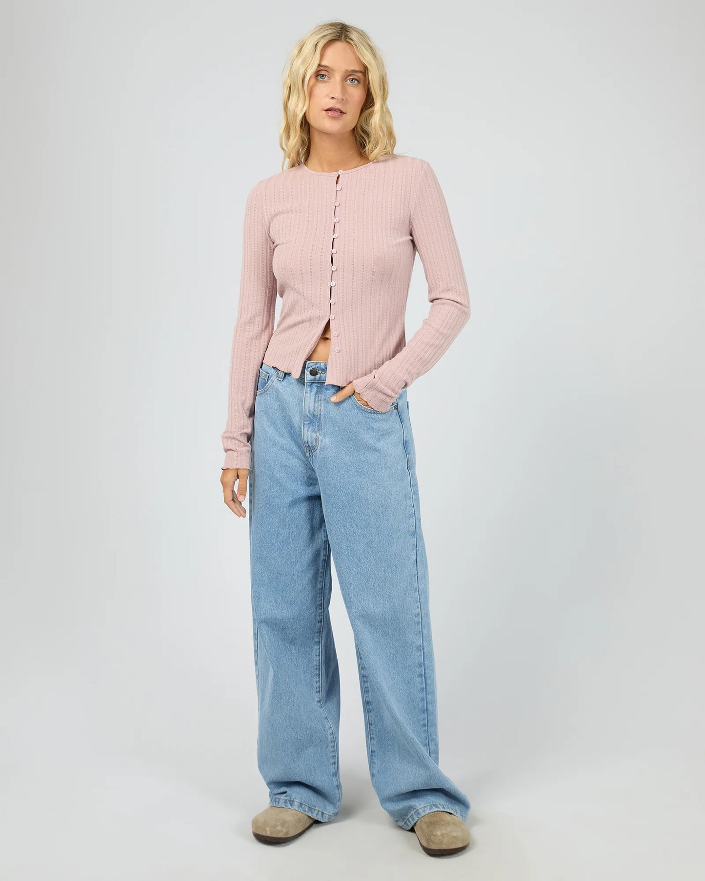 All About Eve Tarni Knit Top - Fawn | Fitted Rib Knit Long Sleeve