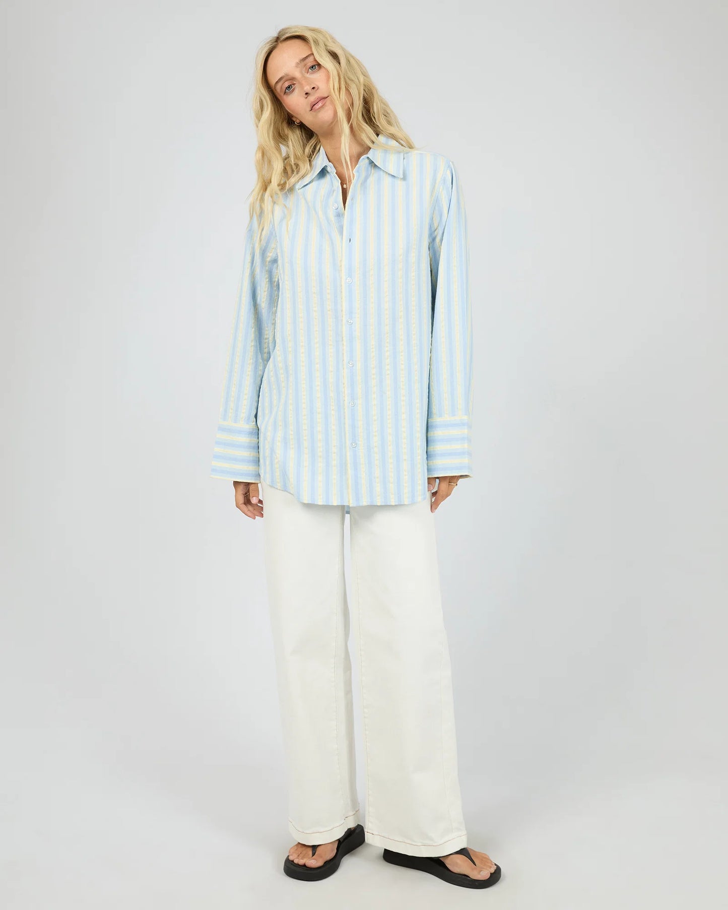 All About Eve Weekend Stripe Shirt | Women's Cotton Blend Long Sleeve Shirt