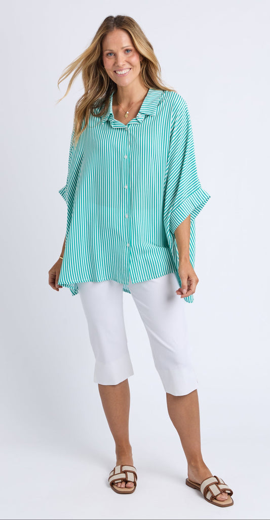Elm Luna Shirt – Light Green Stripe | Women’s Viscose Boxy Fit Shirt
