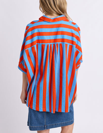 Elm Palermo Stripe Shirt - Tangelo & Blue | Women's Linen Blend Shirt