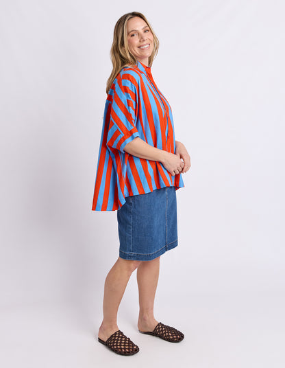 Elm Palermo Stripe Shirt - Tangelo & Blue | Women's Linen Blend Shirt