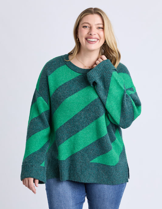 Elm Sage Diagonal Stripe - Knit Turquoise & Teal | Relaxed Fit Women’s Jumper