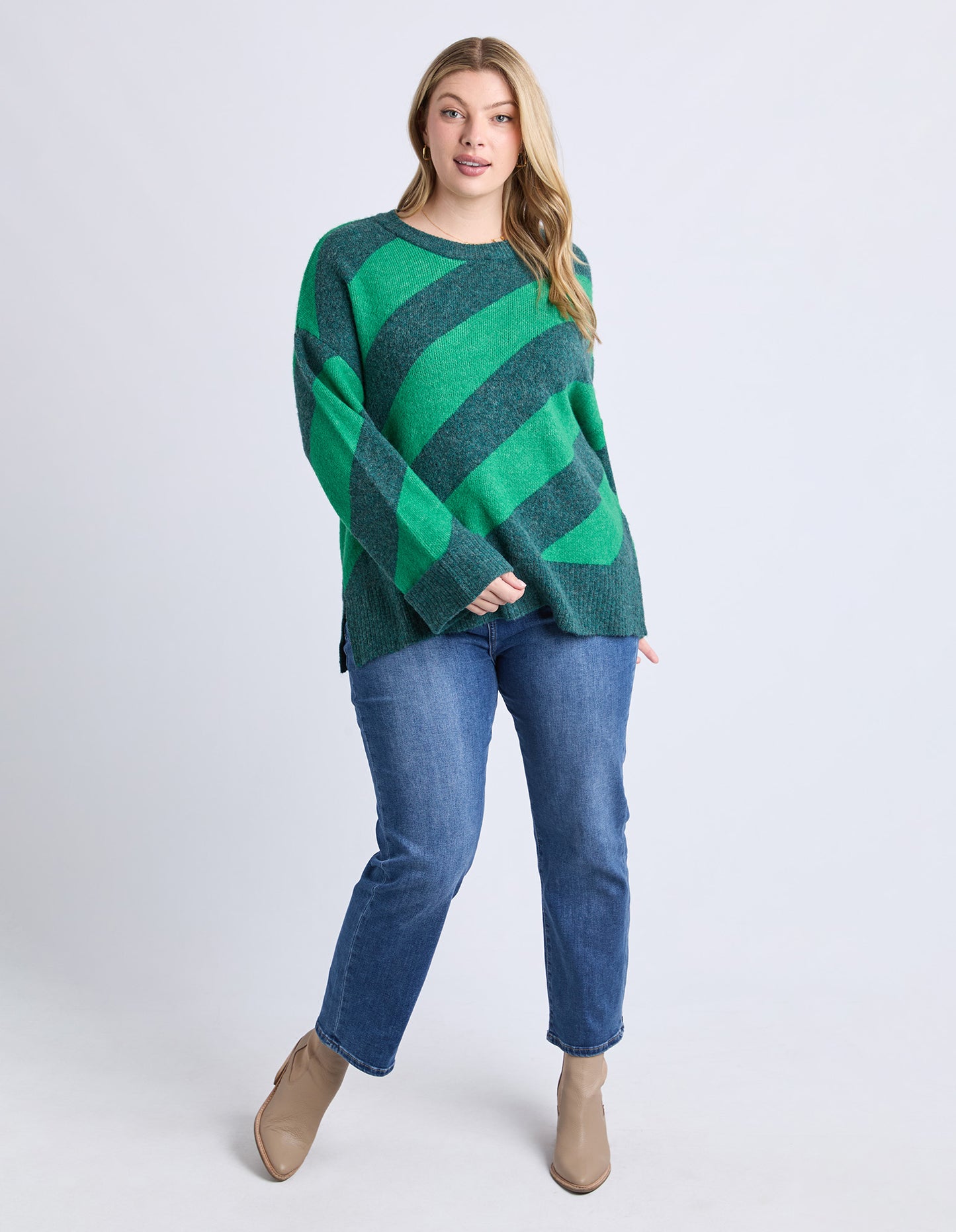 Elm Sage Diagonal Stripe - Knit Turquoise & Teal | Relaxed Fit Women’s Jumper