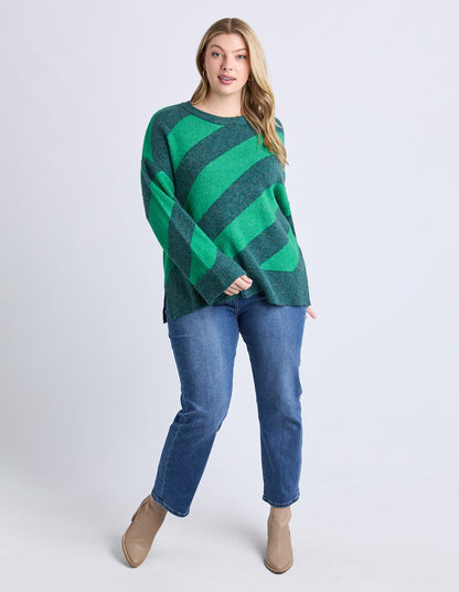 Elm Sage Diagonal Stripe - Knit Turquoise & Teal | Relaxed Fit Women’s Jumper
