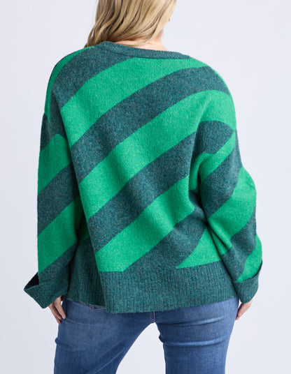 Elm Sage Diagonal Stripe - Knit Turquoise & Teal | Relaxed Fit Women’s Jumper