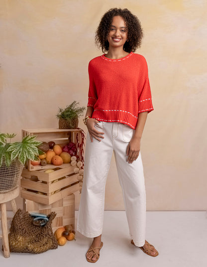 Elm Honey Knit Top - Tangelo | Boxy Fit Everyday Knit