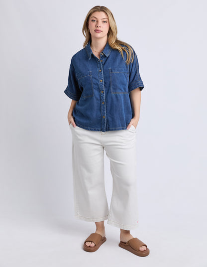 Elm Demi Short Sleeve Denim Shirt - Dark Blue Wash | Women's Relaxed Denim Shirt