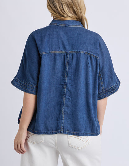Elm Demi Short Sleeve Denim Shirt - Dark Blue Wash | Women's Relaxed Denim Shirt