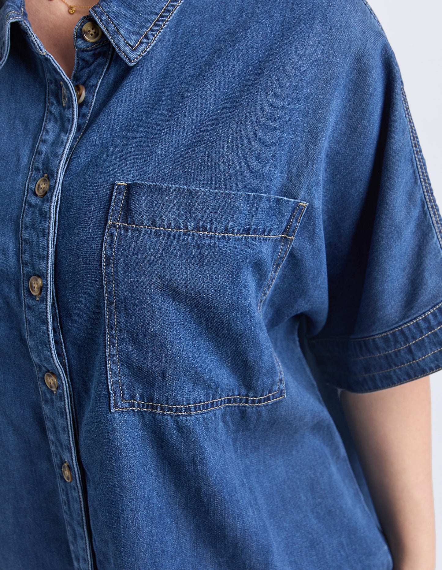 Elm Demi Short Sleeve Denim Shirt - Dark Blue Wash | Women's Relaxed Denim Shirt