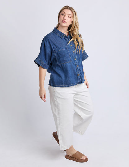 Elm Demi Short Sleeve Denim Shirt - Dark Blue Wash | Women's Relaxed Denim Shirt
