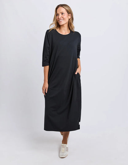 Elm Diana Dress 3/4 Sleeve - Black | Women's Everyday Cotton Dress