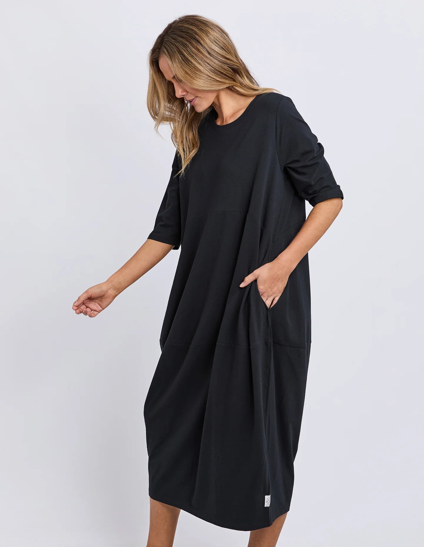 Elm Diana Dress 3/4 Sleeve - Black | Women's Everyday Cotton Dress