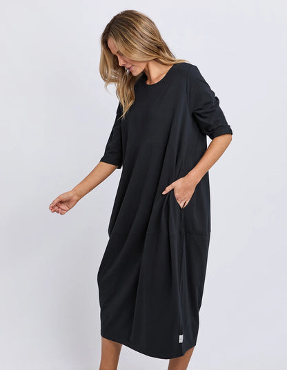 Elm Diana Dress 3/4 Sleeve - Black | Women's Everyday Cotton Dress