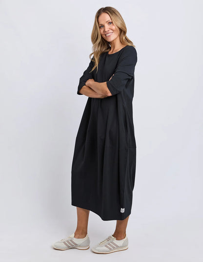 Elm Diana Dress 3/4 Sleeve - Black | Women's Everyday Cotton Dress