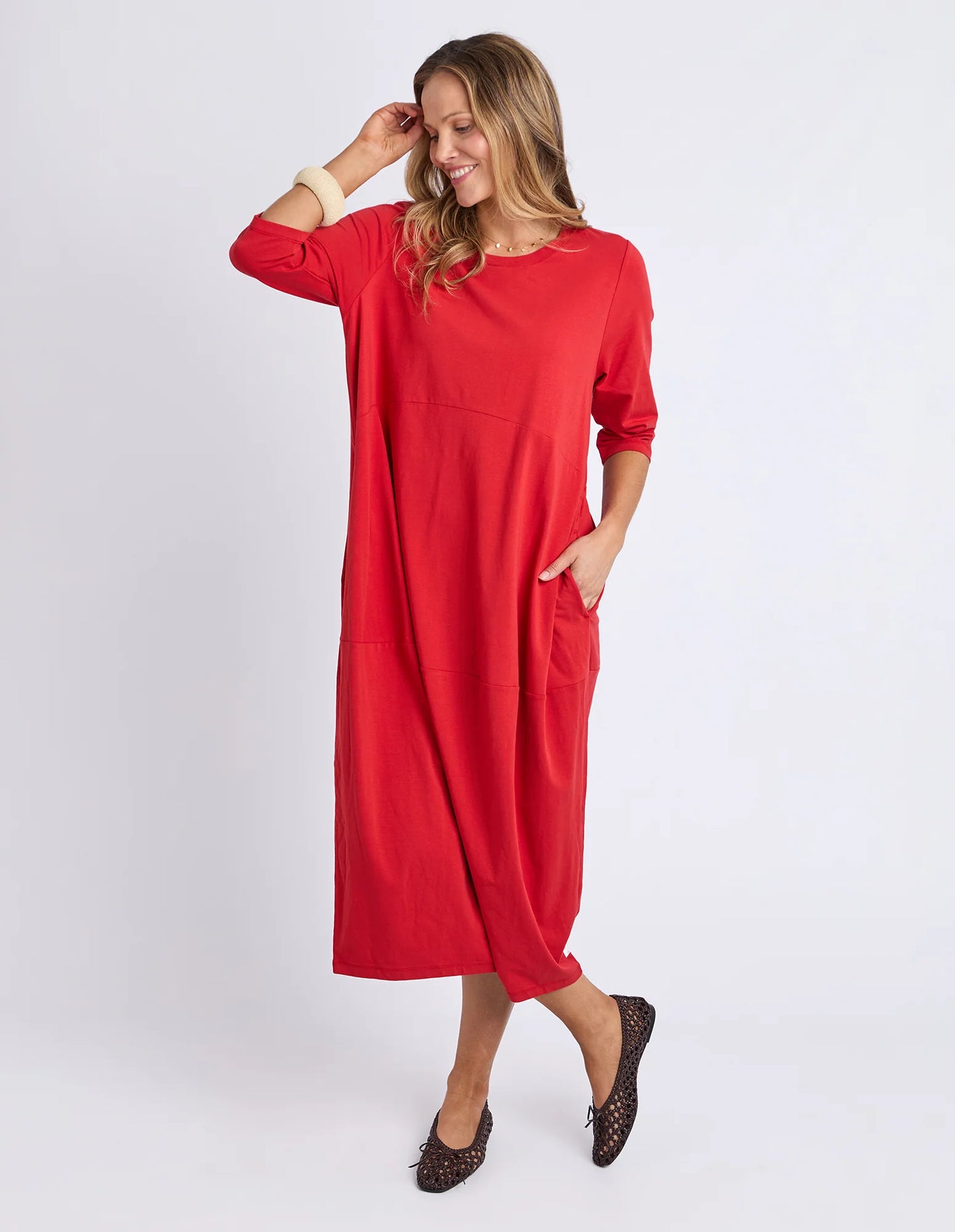 Elm Diana Dress 3/4 Sleeve - Cranberry | Women's Everyday Cotton Dress