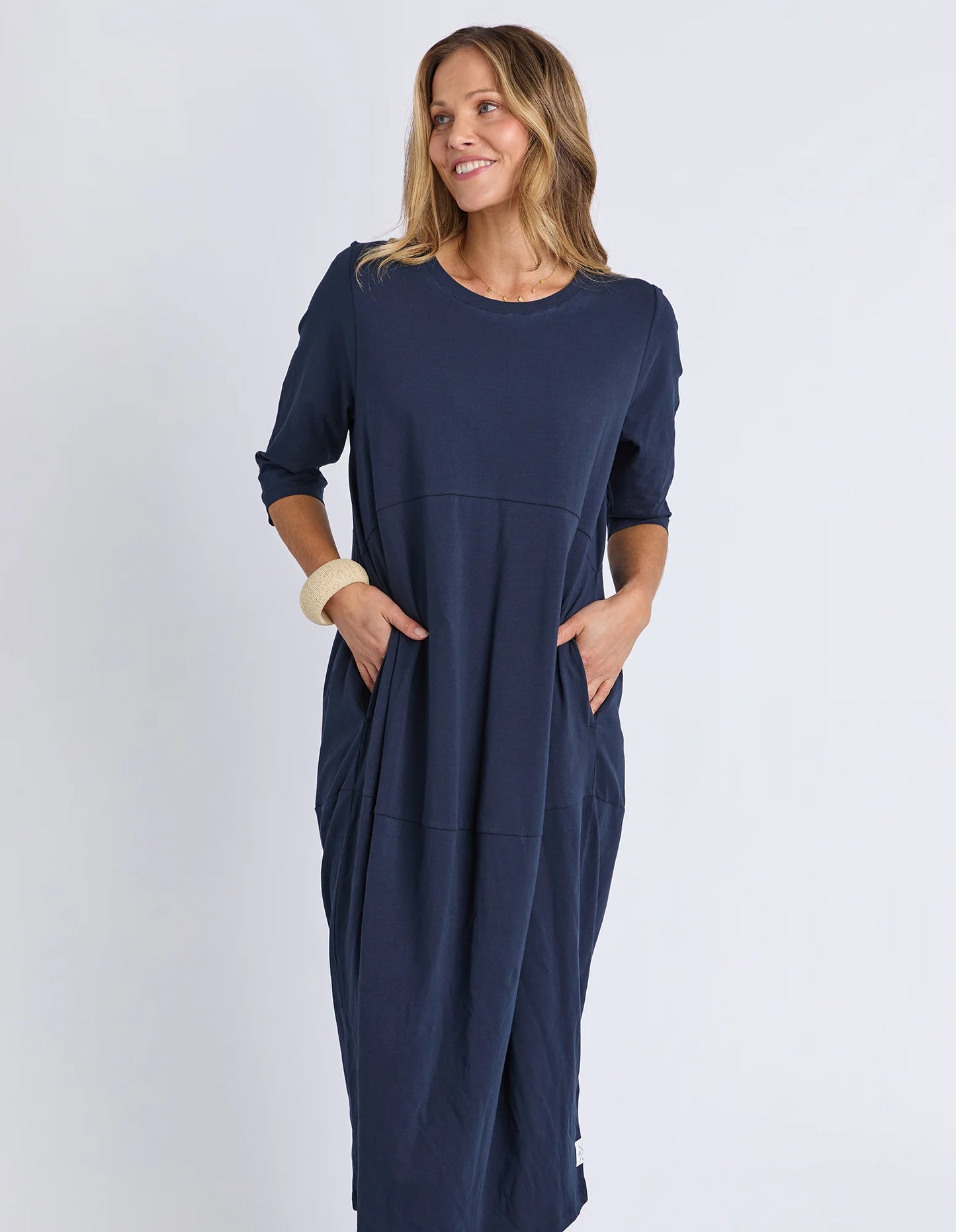 Elm Diana Dress 3/4 Sleeve - Navy | Women's Everyday Cotton Dress