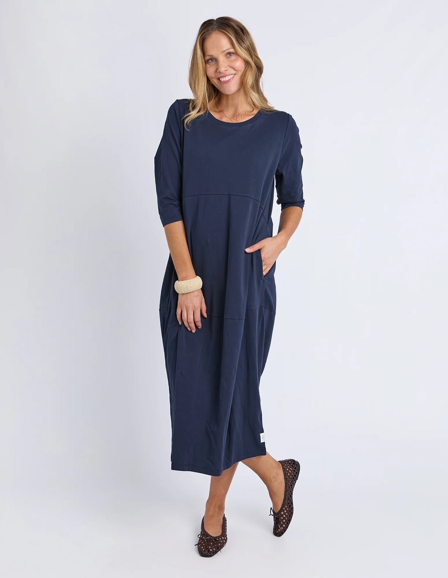 Elm Diana Dress 3/4 Sleeve - Navy | Women's Everyday Cotton Dress