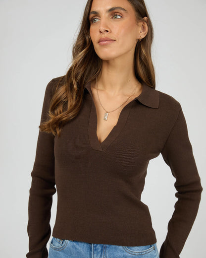 All About Eve Cecilia Knit - Brown | Women's Soft V Neck Knit Top
