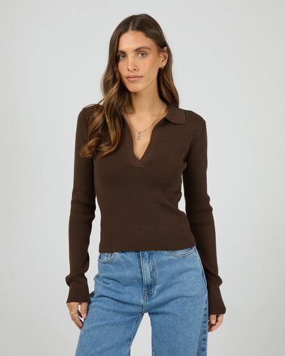 All About Eve Cecilia Knit - Brown | Women's Soft V Neck Knit Top