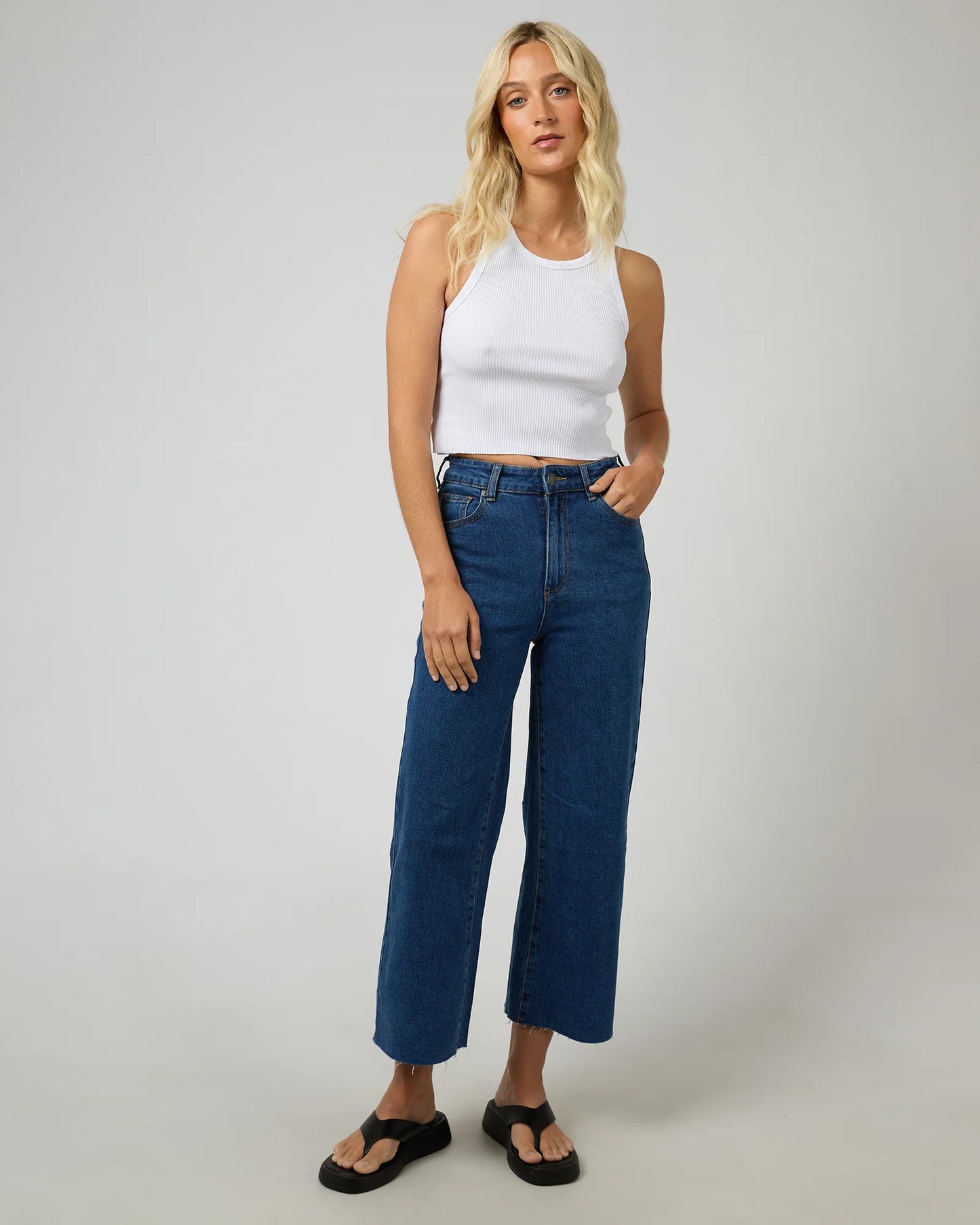 All About Eve Charlie High Rise Wide Leg Jean - Mid Blue | Women's Stretch Denim Jeans
