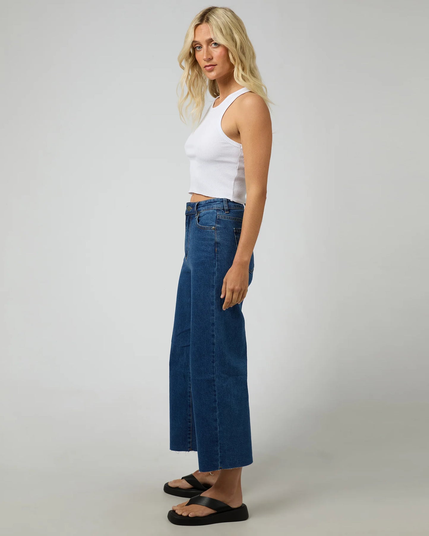 All About Eve Charlie High Rise Wide Leg Jean - Mid Blue | Women's Stretch Denim Jeans