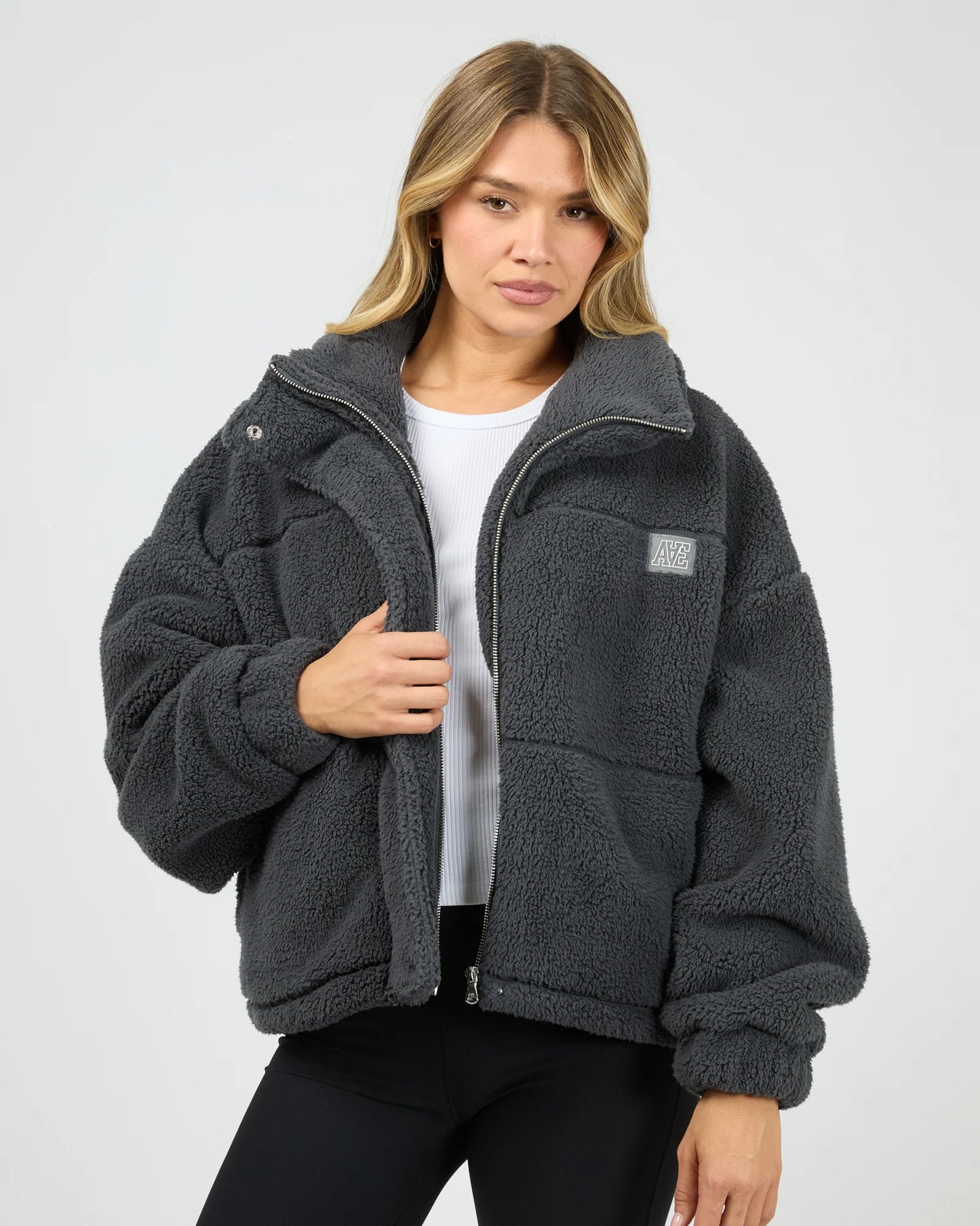 All About Eve Cosy Club Teddy Jacket - Charcoal | Women's Teddy Fleece Zip Jacket