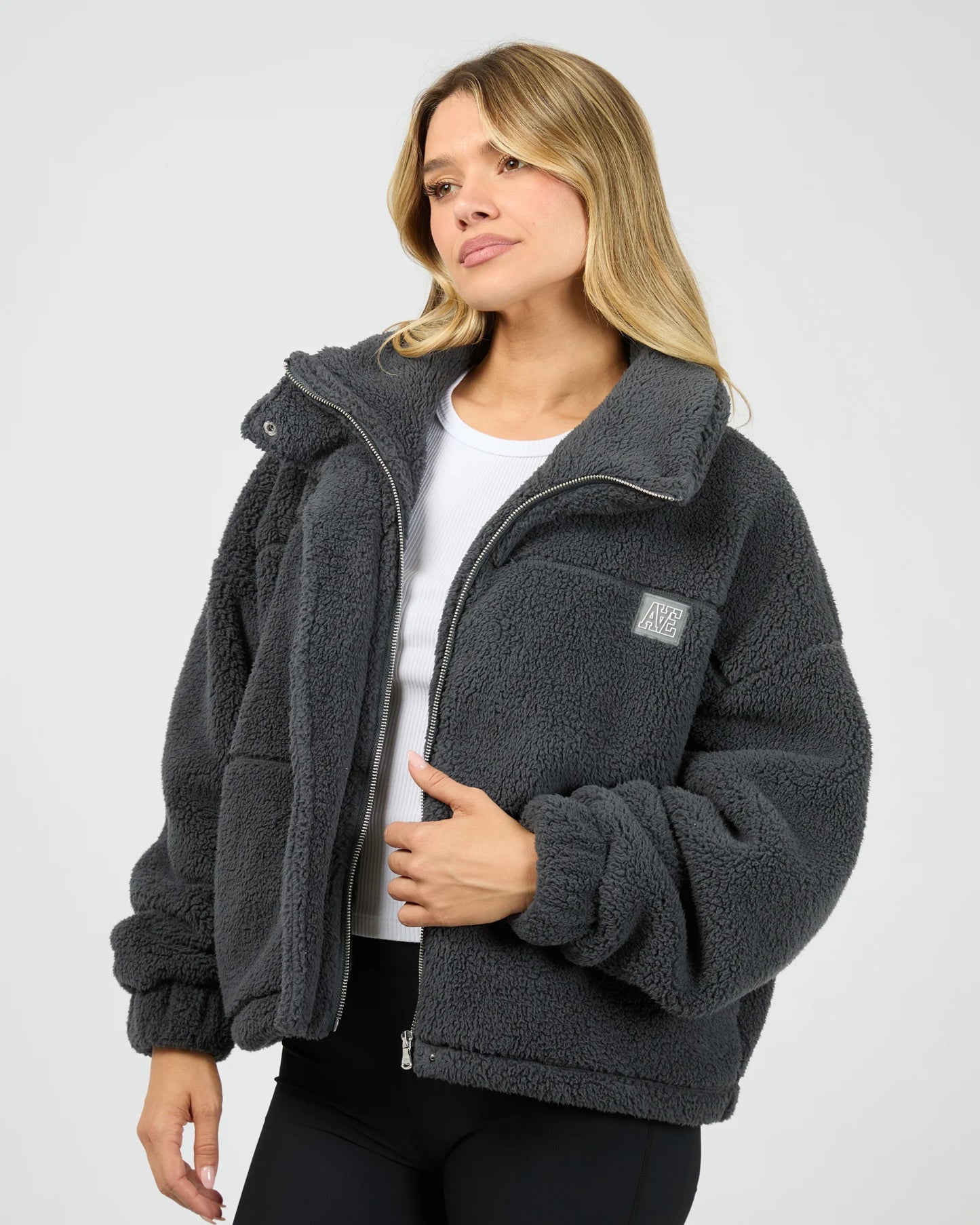 All About Eve Cosy Club Teddy Jacket - Charcoal | Women's Teddy Fleece Zip Jacket