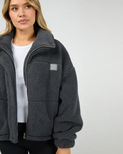 All About Eve Cosy Club Teddy Jacket - Charcoal | Women's Teddy Fleece Zip Jacket