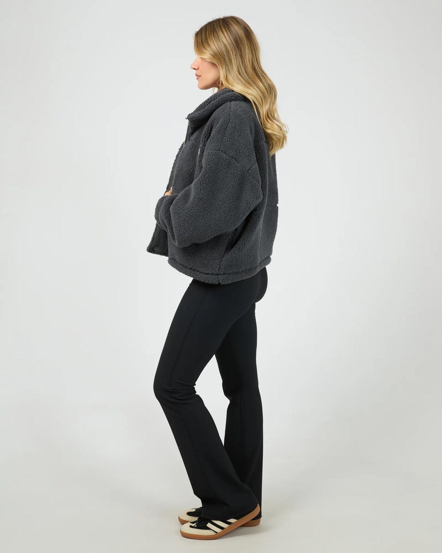 All About Eve Cosy Club Teddy Jacket - Charcoal | Women's Teddy Fleece Zip Jacket