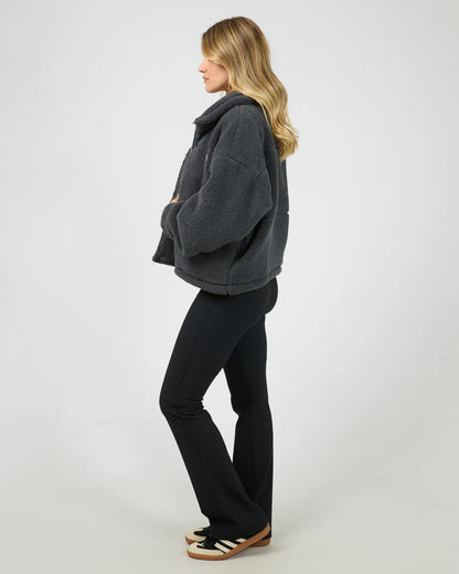 All About Eve Cosy Club Teddy Jacket - Charcoal | Women's Teddy Fleece Zip Jacket