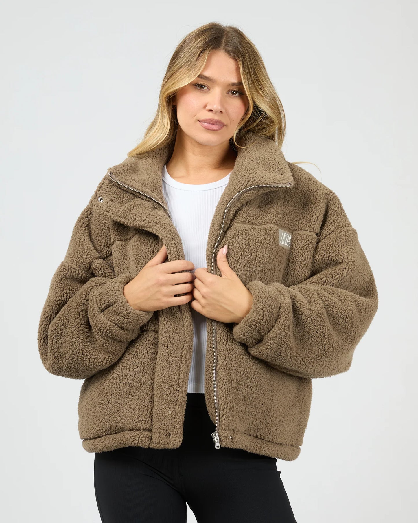 All About Eve Cosy Club Teddy Jacket - Mocha | Women's Teddy Fleece Zip Jacket