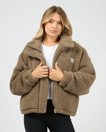 All About Eve Cosy Club Teddy Jacket - Mocha | Women's Teddy Fleece Zip Jacket