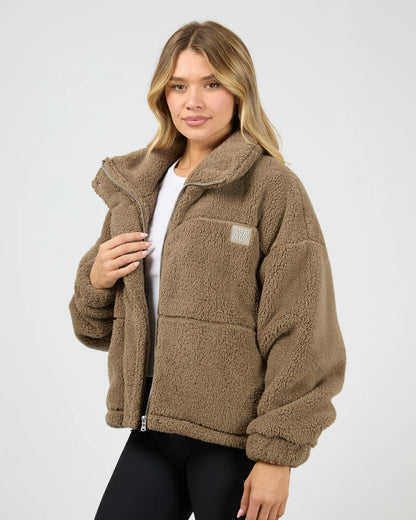 All About Eve Cosy Club Teddy Jacket - Mocha | Women's Teddy Fleece Zip Jacket