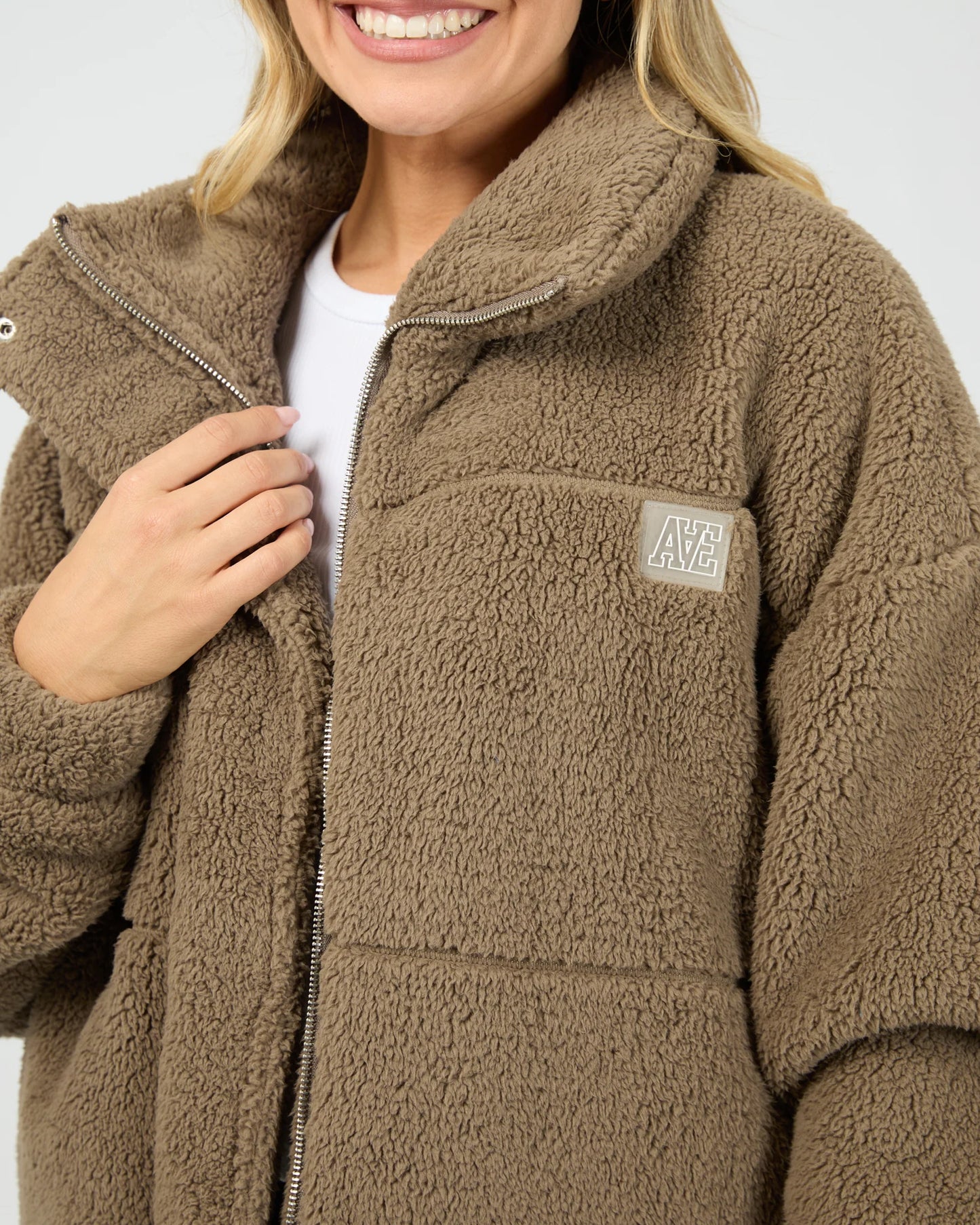 All About Eve Cosy Club Teddy Jacket - Mocha | Women's Teddy Fleece Zip Jacket