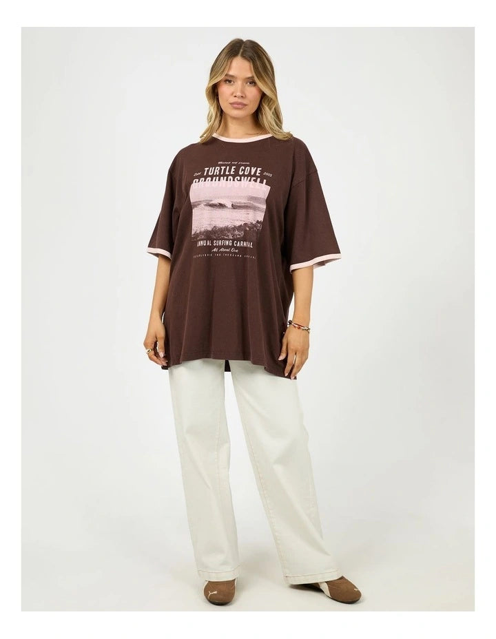 All About Eve Cove Oversized Tee - Brown | Vintage Surf Graphic Tee