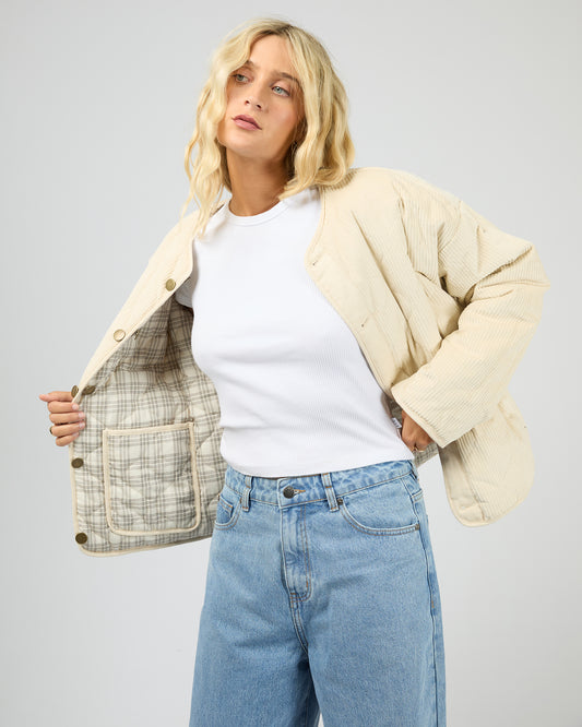 All About Eve Indra Jacket - Check Chalk | Women's Quilted Cord Reversible Jacket