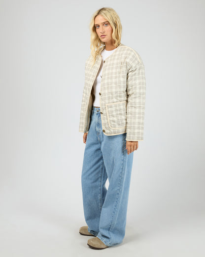 All About Eve Indra Jacket - Check Chalk | Women's Quilted Cord Reversible Jacket