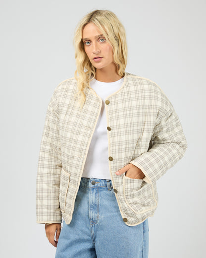 All About Eve Indra Jacket - Check Chalk | Women's Quilted Cord Reversible Jacket