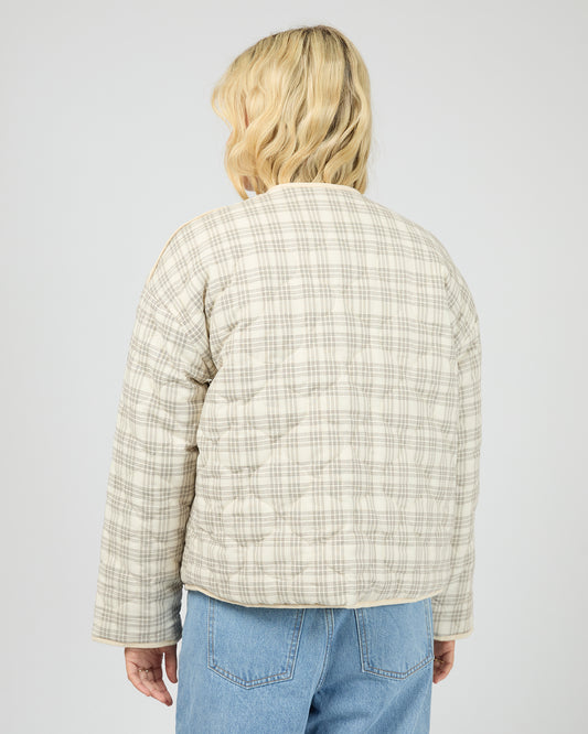All About Eve Indra Jacket - Check Chalk | Women's Quilted Cord Reversible Jacket
