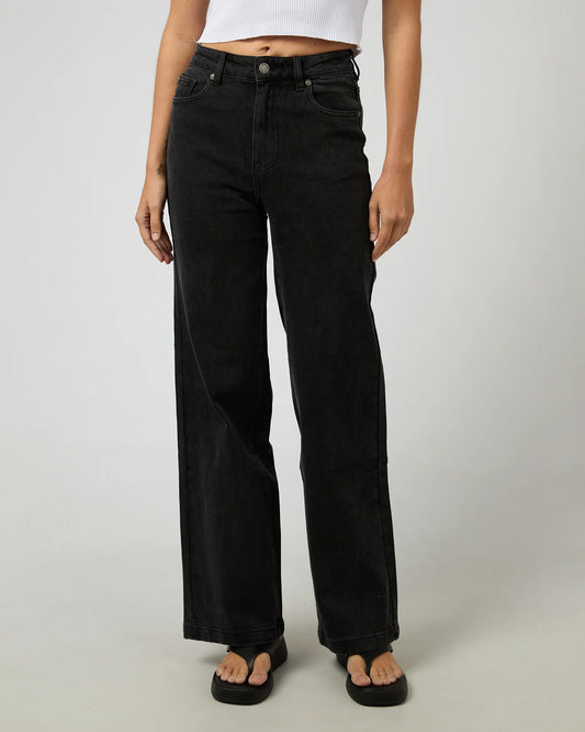 All About Eve Jacqui Wide Leg Jean - Washed Black | Women's Stretch Denim Wide Leg Jeans