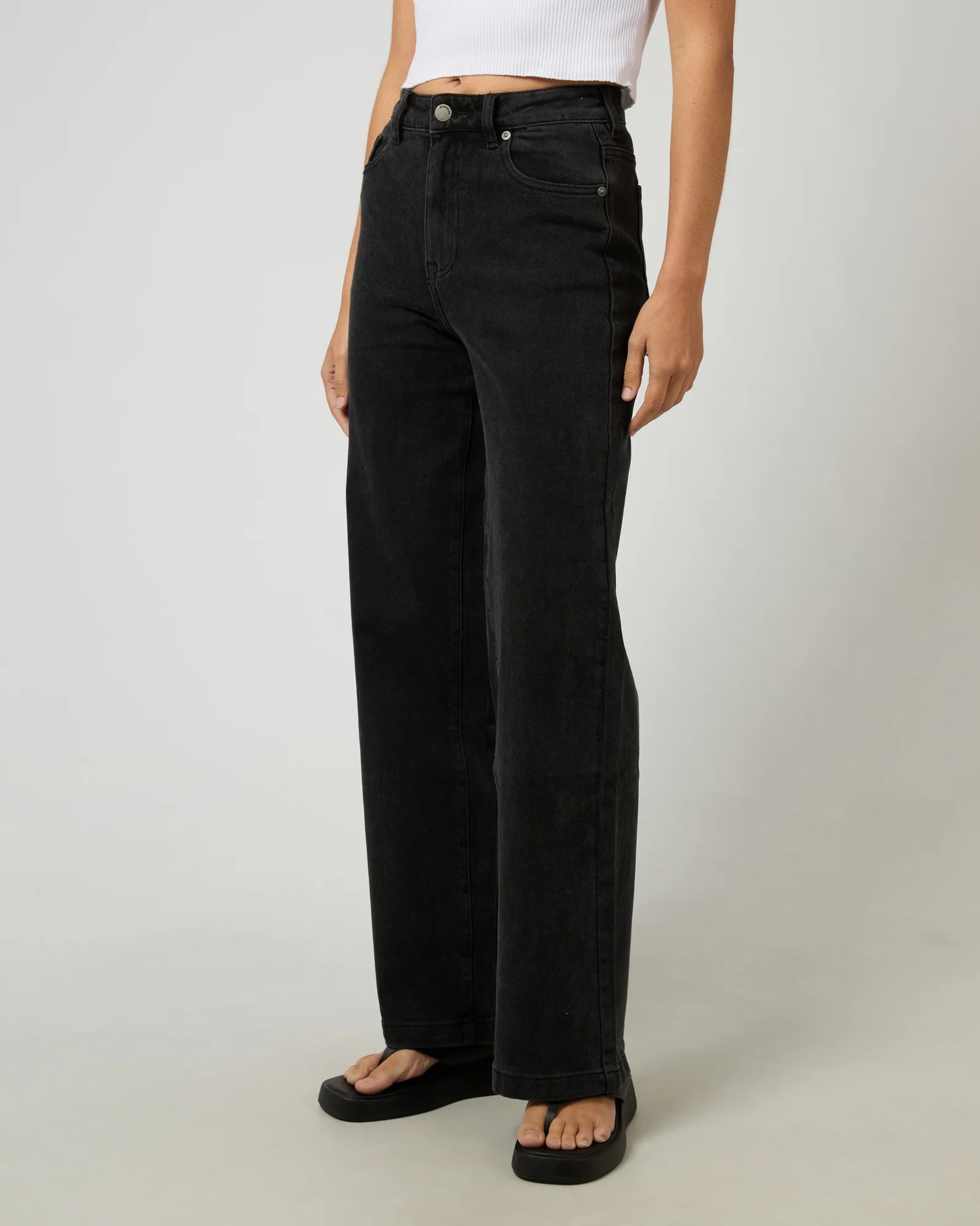 All About Eve Jacqui Wide Leg Jean - Washed Black | Women's Stretch Denim Wide Leg Jeans